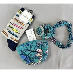Vera Bradley Peacock Pouch Small Zip Pouch Aqua Blue socks‎ and hair accessories